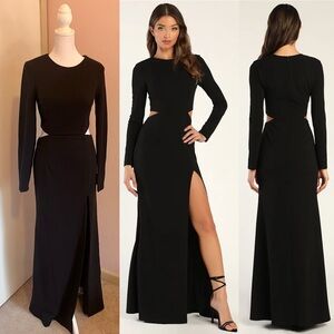 Going for the Wow Black Long Sleeve Cutout Maxi Dress Lulus